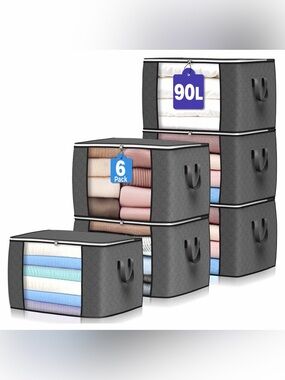 6-Pack Gray Foldable Fabric Storage Boxes with Clear Window - Home Organization